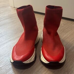 Jimmy Choo Red Stretch-Knit Sock Sneakers with White Soles